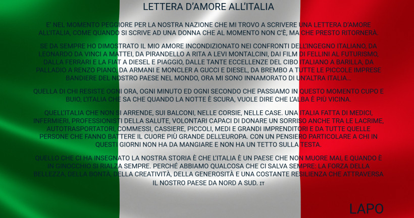 Coronavirus, Lapo Elkann scrive una Lettera d'Amore all'Italia